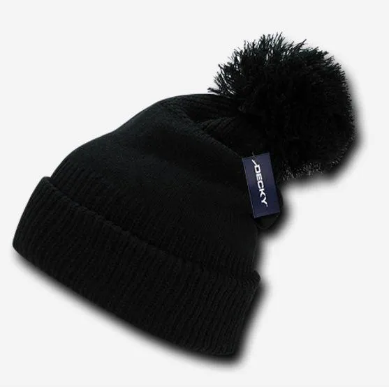 1 Dozen Decky Giant Pom Beanies Fuzzy Ball Warm Caps Hats Ski Winter Wholesale