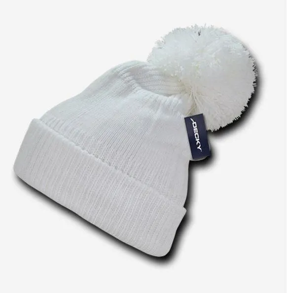 1 Dozen Decky Giant Pom Beanies Fuzzy Ball Warm Caps Hats Ski Winter Wholesale