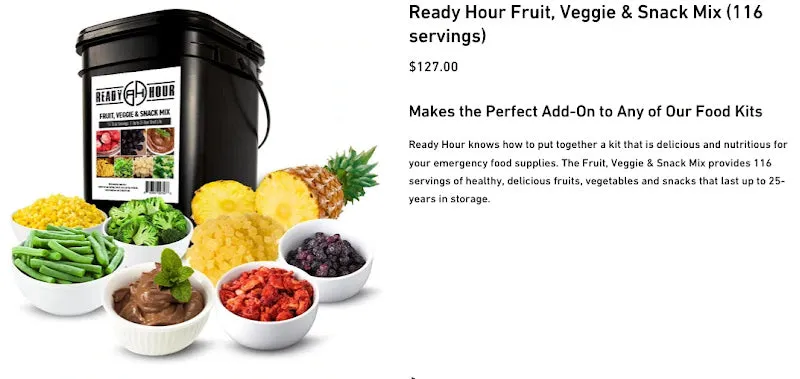 116 Servings of Freeze Dried Fruits and Veggies from Ready Hour (Gluten Free, 25-Year Shelf Life