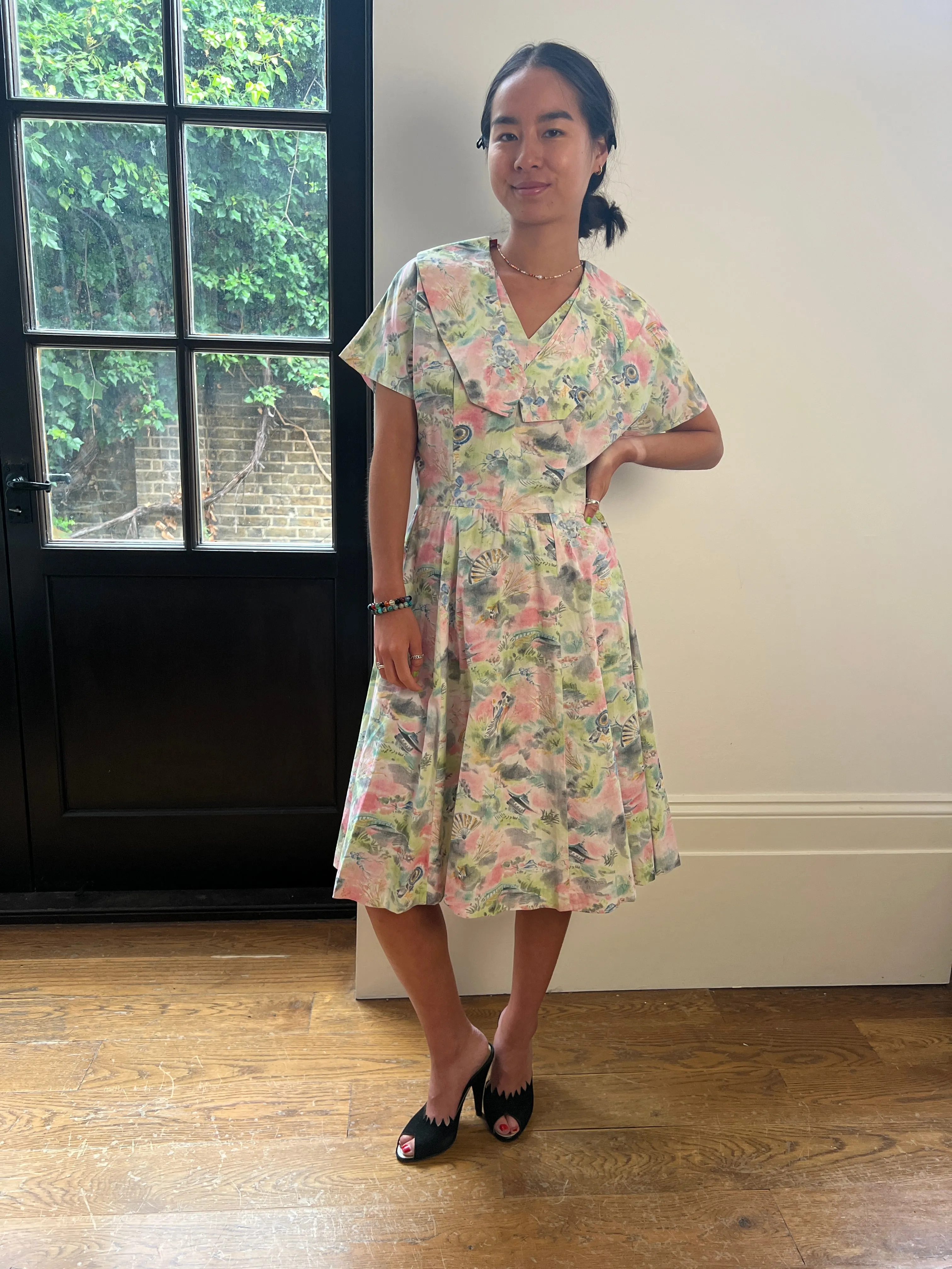 1950s Japanese Novelty Print Design Dress