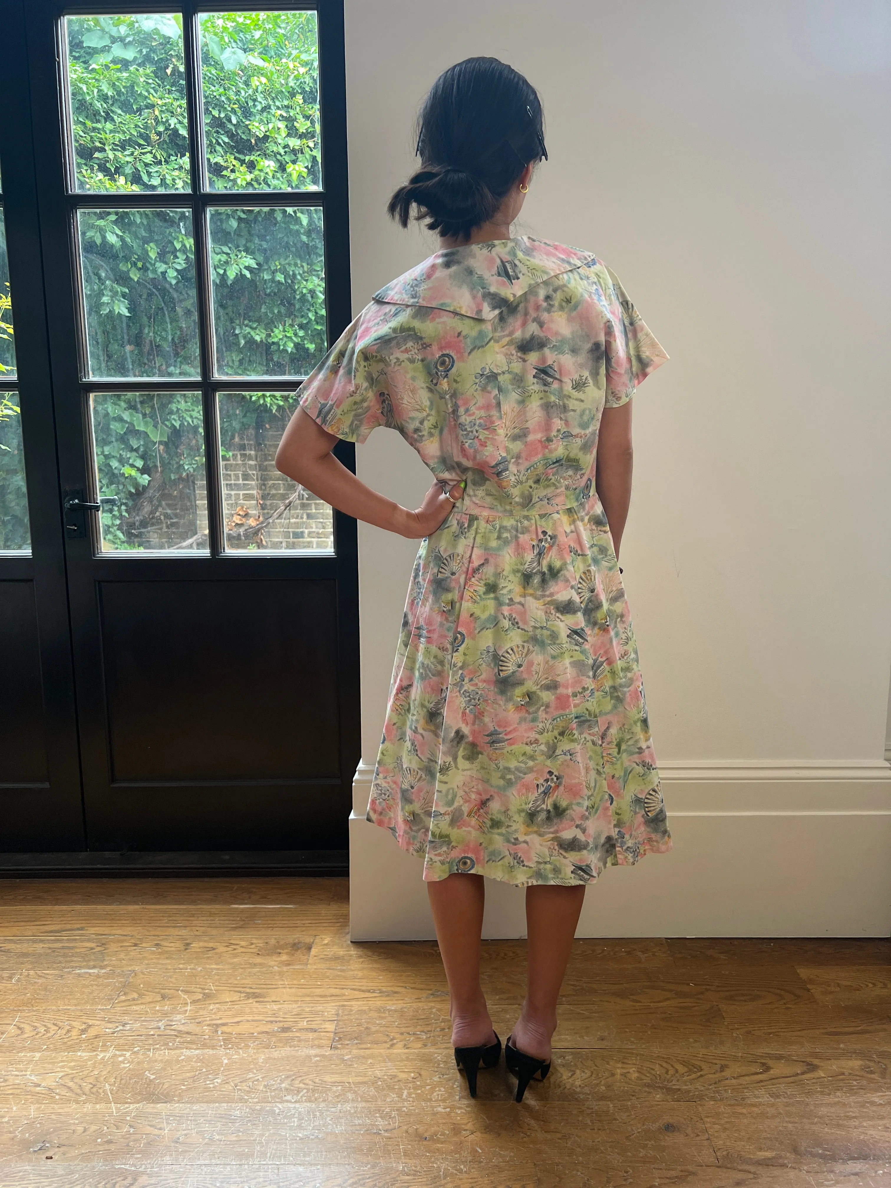 1950s Japanese Novelty Print Design Dress
