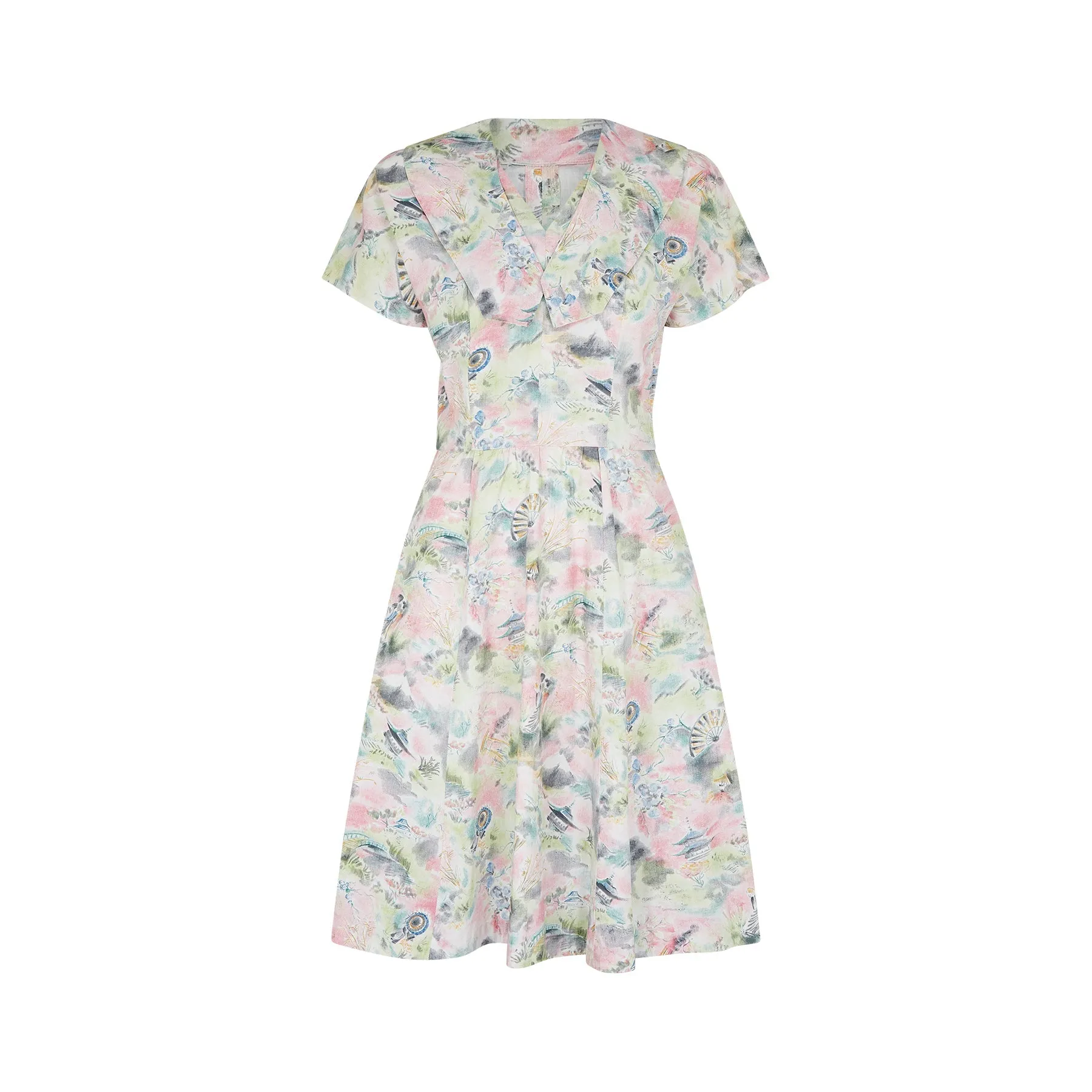 1950s Japanese Novelty Print Design Dress