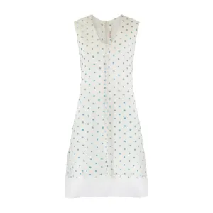 1960s Bonwit Teller Organza Cream and Blue Polka Dot Dress