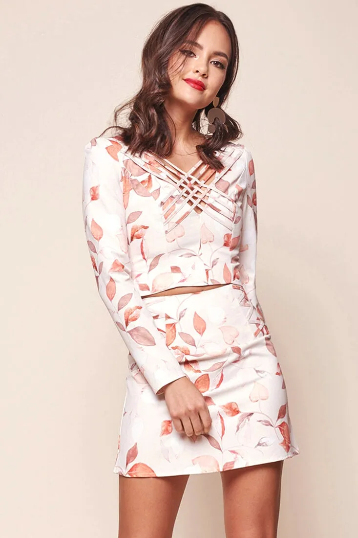 Andi Floral Print Cross Neck Top Nude