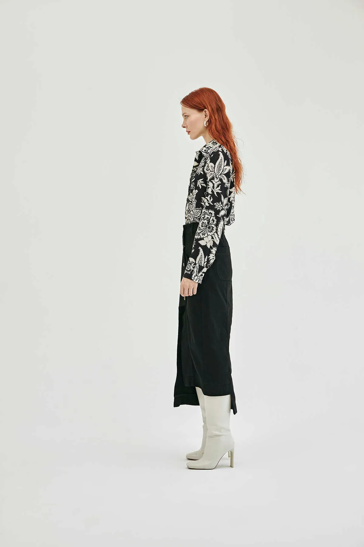Asymmetric Black Denim Skirt