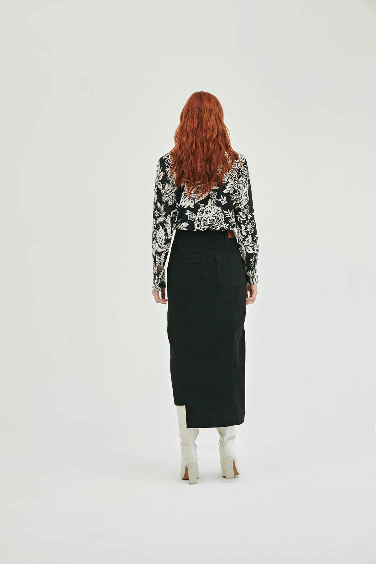 Asymmetric Black Denim Skirt