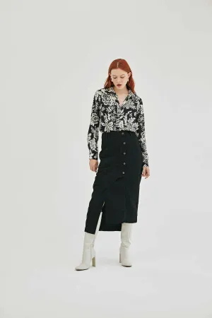 Asymmetric Black Denim Skirt