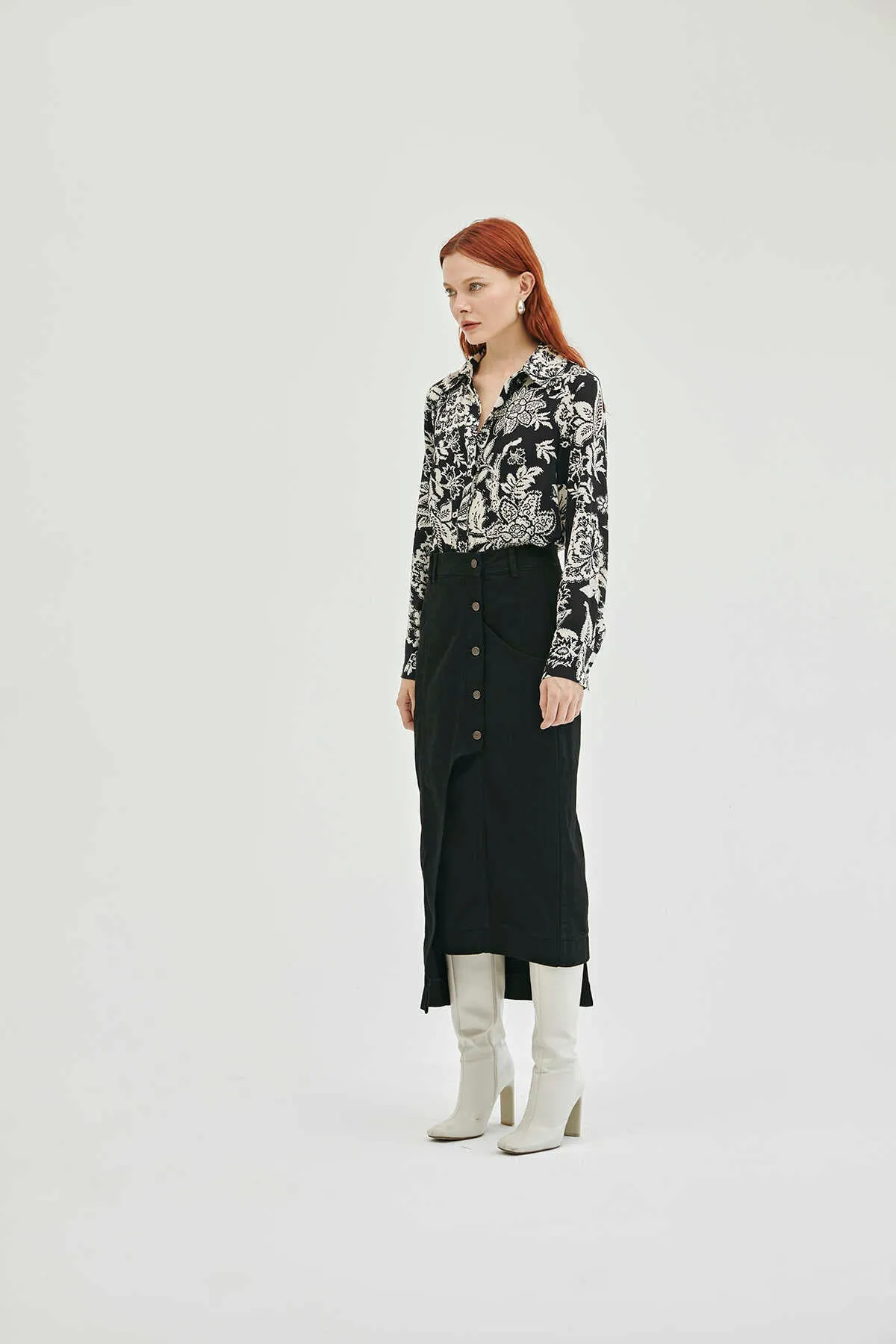 Asymmetric Black Denim Skirt