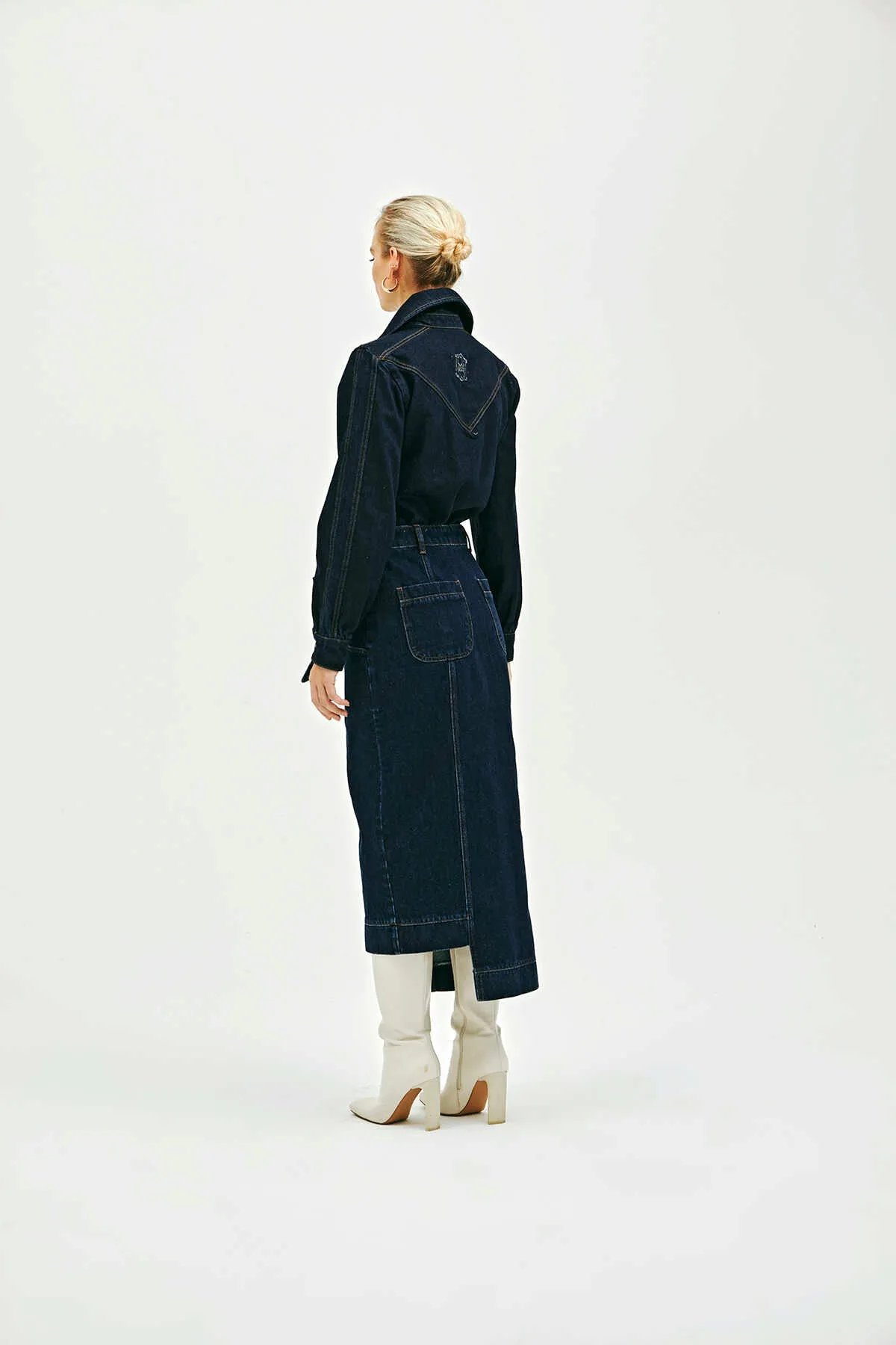 Asymmetric Navy Denim Skirt
