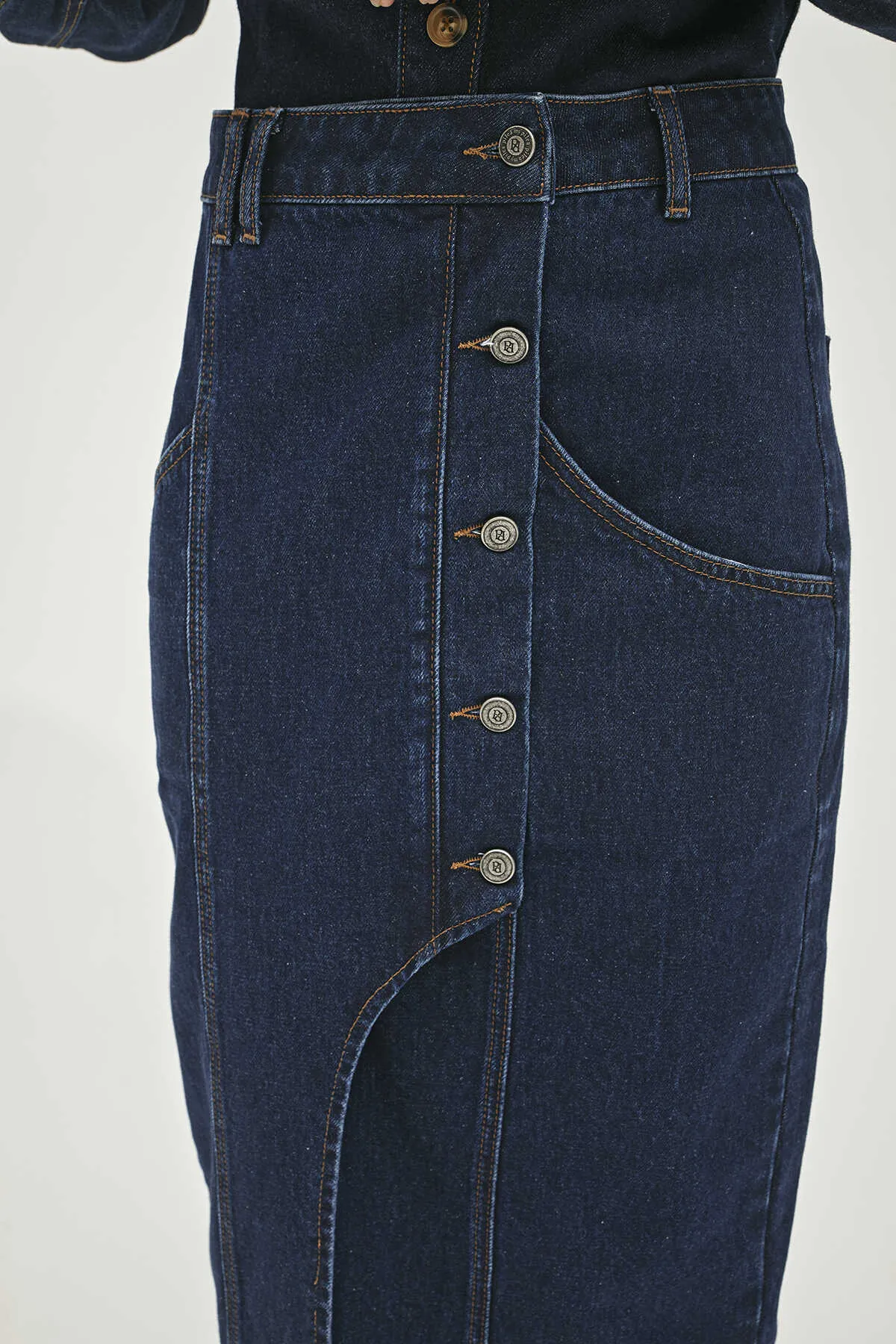 Asymmetric Navy Denim Skirt