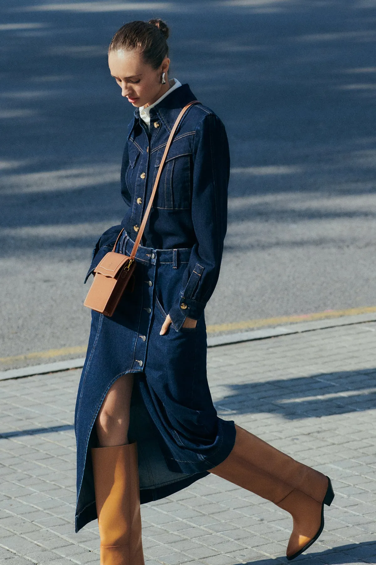 Asymmetric Navy Denim Skirt