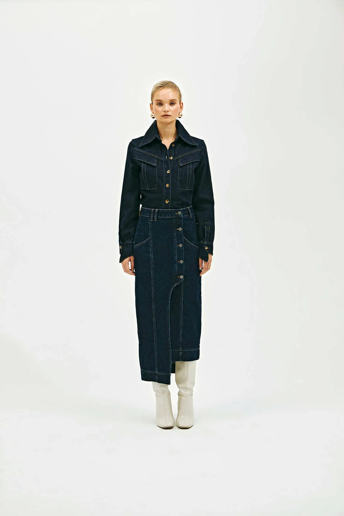 Asymmetric Navy Denim Skirt