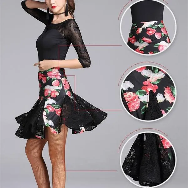 Asymmetric Short Latin Skirt with Lace