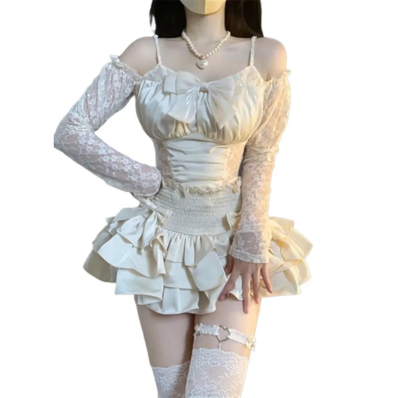 Ballet style suspender top   lace skirt PL53347