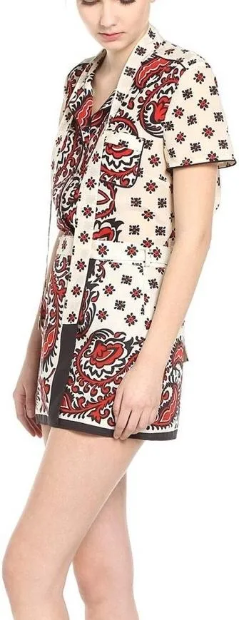 Bandana Print Short Sleeve Shirt and Mini Skirt Set