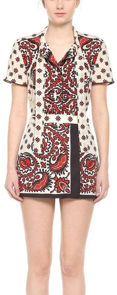 Bandana Print Short Sleeve Shirt and Mini Skirt Set