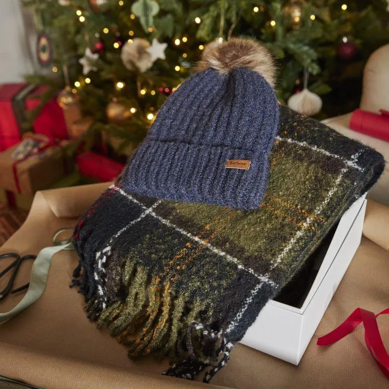 Barbour Saltburn Ladies Beanie & Tartan Scarf Set - Classic