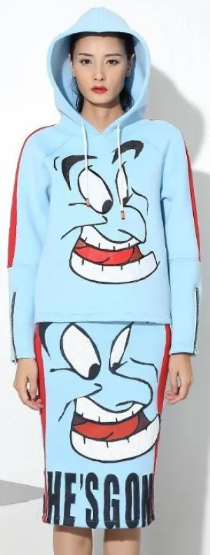 Blue Genie Printed Hooded Sweater & Skirt Set *Low Stock*