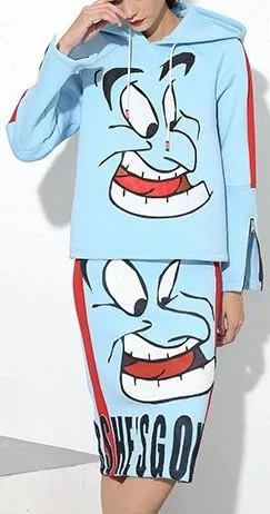 Blue Genie Printed Hooded Sweater & Skirt Set *Low Stock*