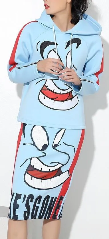 Blue Genie Printed Hooded Sweater & Skirt Set *Low Stock*