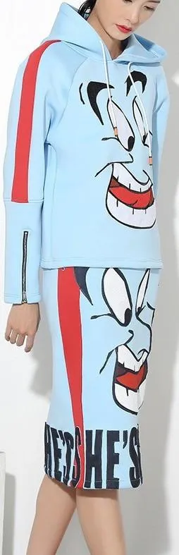 Blue Genie Printed Hooded Sweater & Skirt Set *Low Stock*