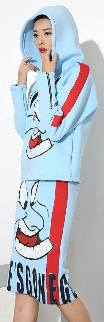 Blue Genie Printed Hooded Sweater & Skirt Set *Low Stock*