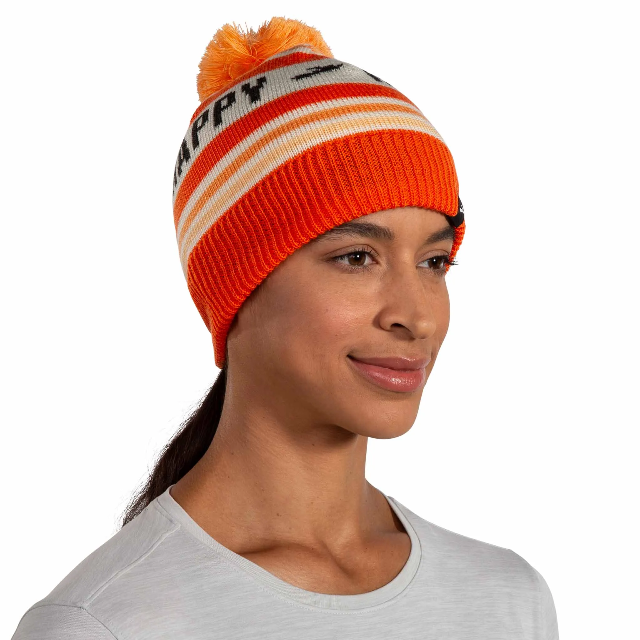 Brooks | Unisex Heritage Pom Beanie - Fluoro Flash Run Happy