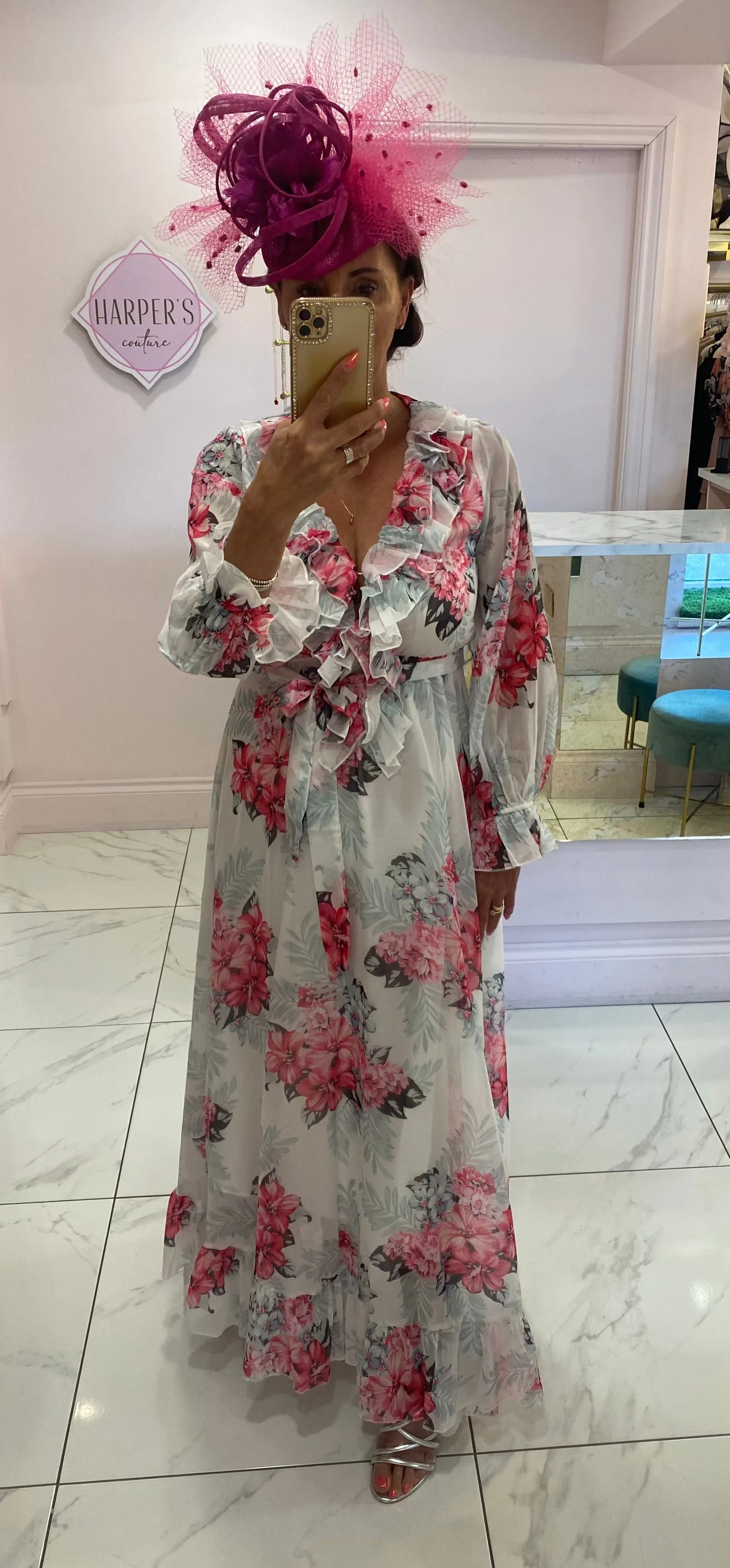 Charelle White Ruffle Front Maxi Occasion Dress