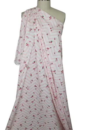 Chevron Roses Cotton Lawn - Pinks/White