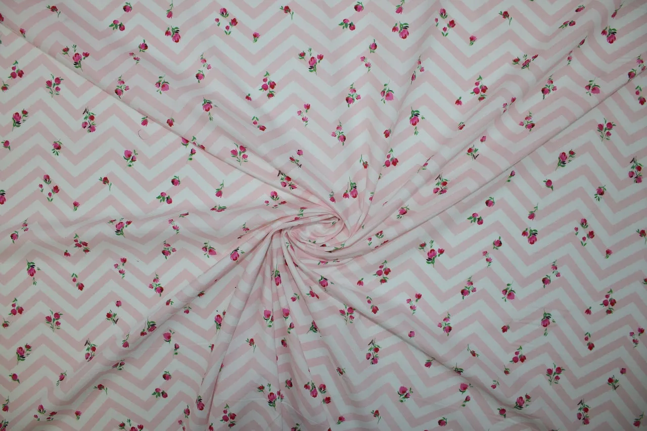 Chevron Roses Cotton Lawn - Pinks/White