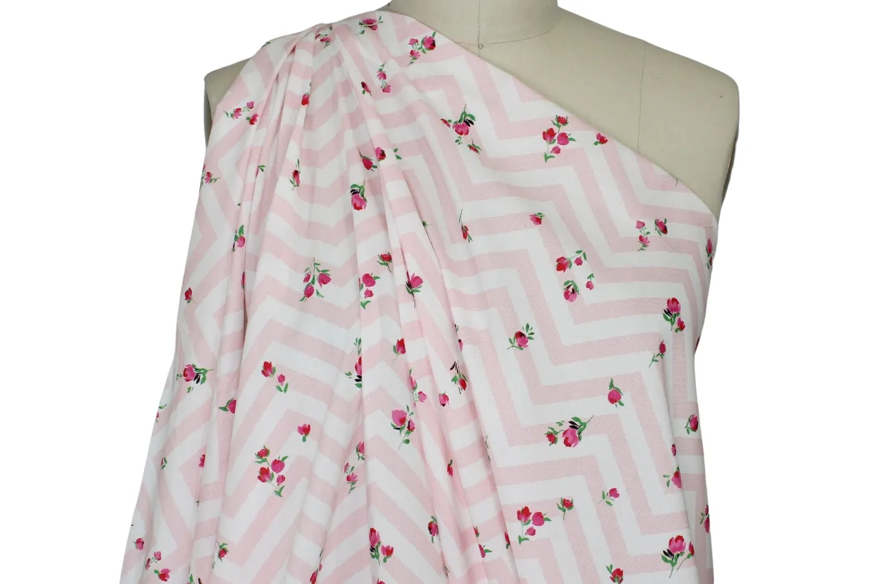 Chevron Roses Cotton Lawn - Pinks/White
