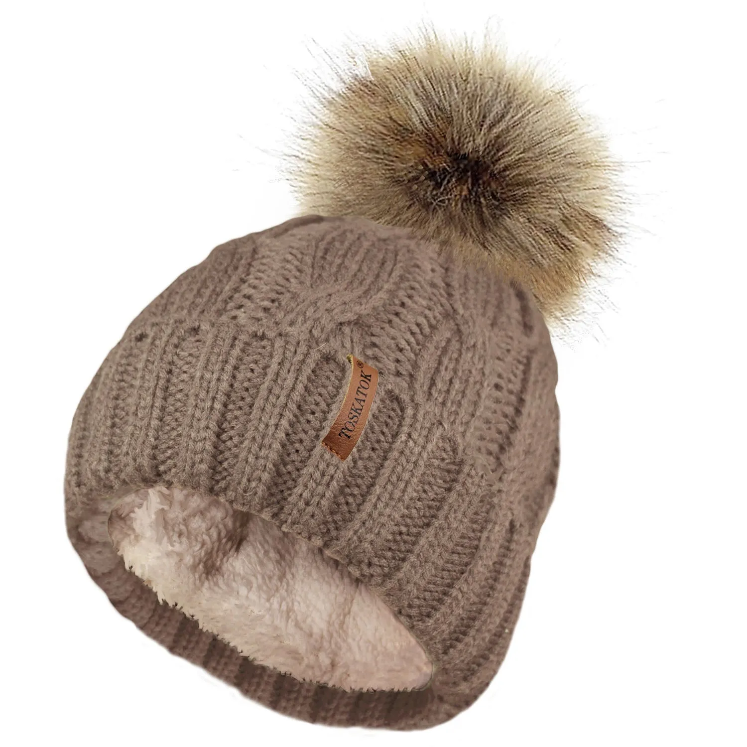 Chunky Cable Knit Beanie Hat with Detachable Pom Pom