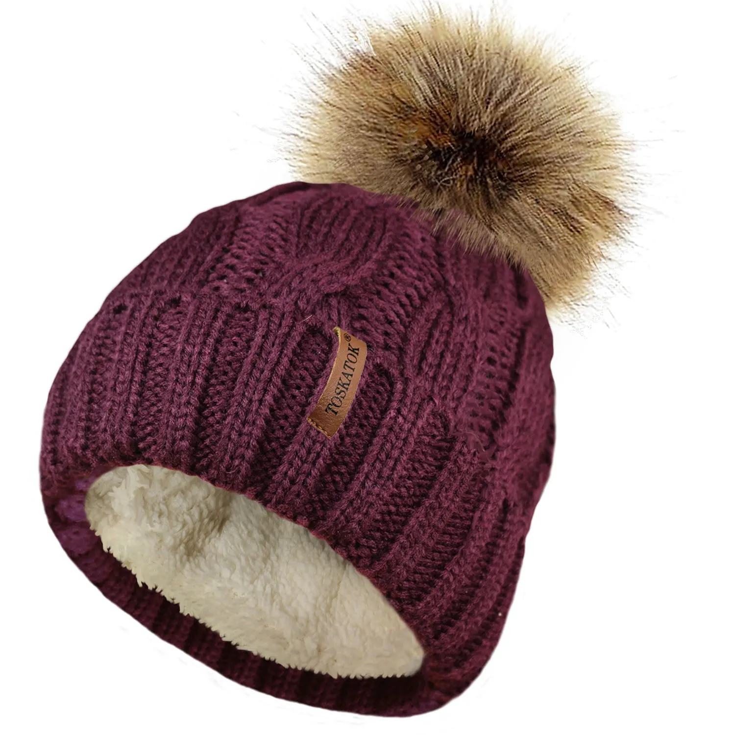 Chunky Cable Knit Beanie Hat with Detachable Pom Pom