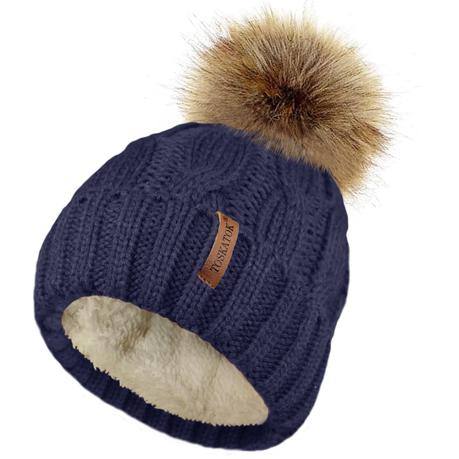 Chunky Cable Knit Beanie Hat with Detachable Pom Pom
