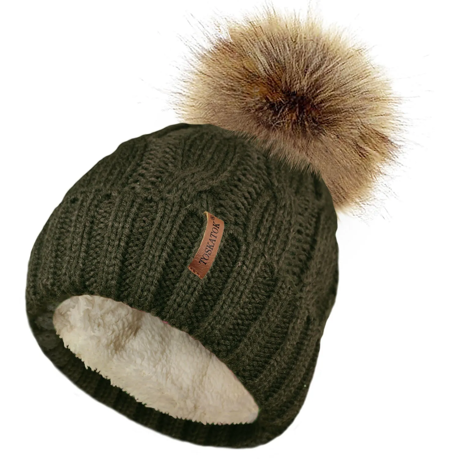 Chunky Cable Knit Beanie Hat with Detachable Pom Pom