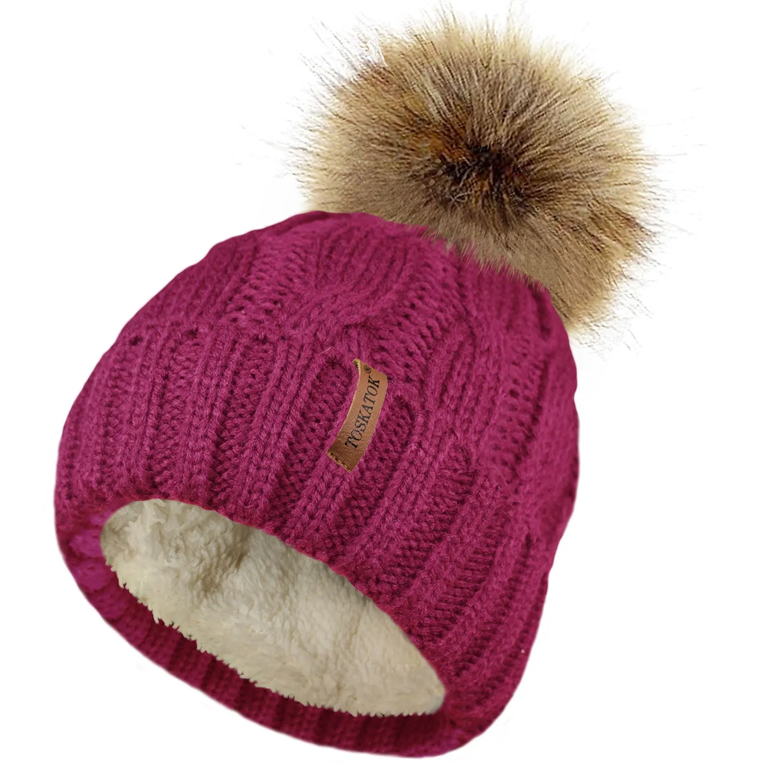 Chunky Cable Knit Beanie Hat with Detachable Pom Pom