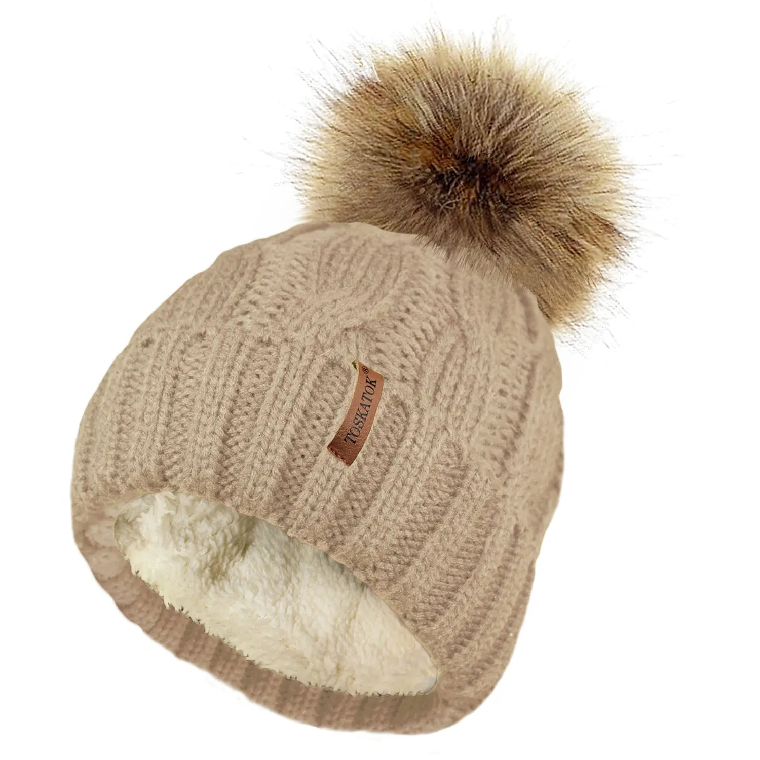 Chunky Cable Knit Beanie Hat with Detachable Pom Pom
