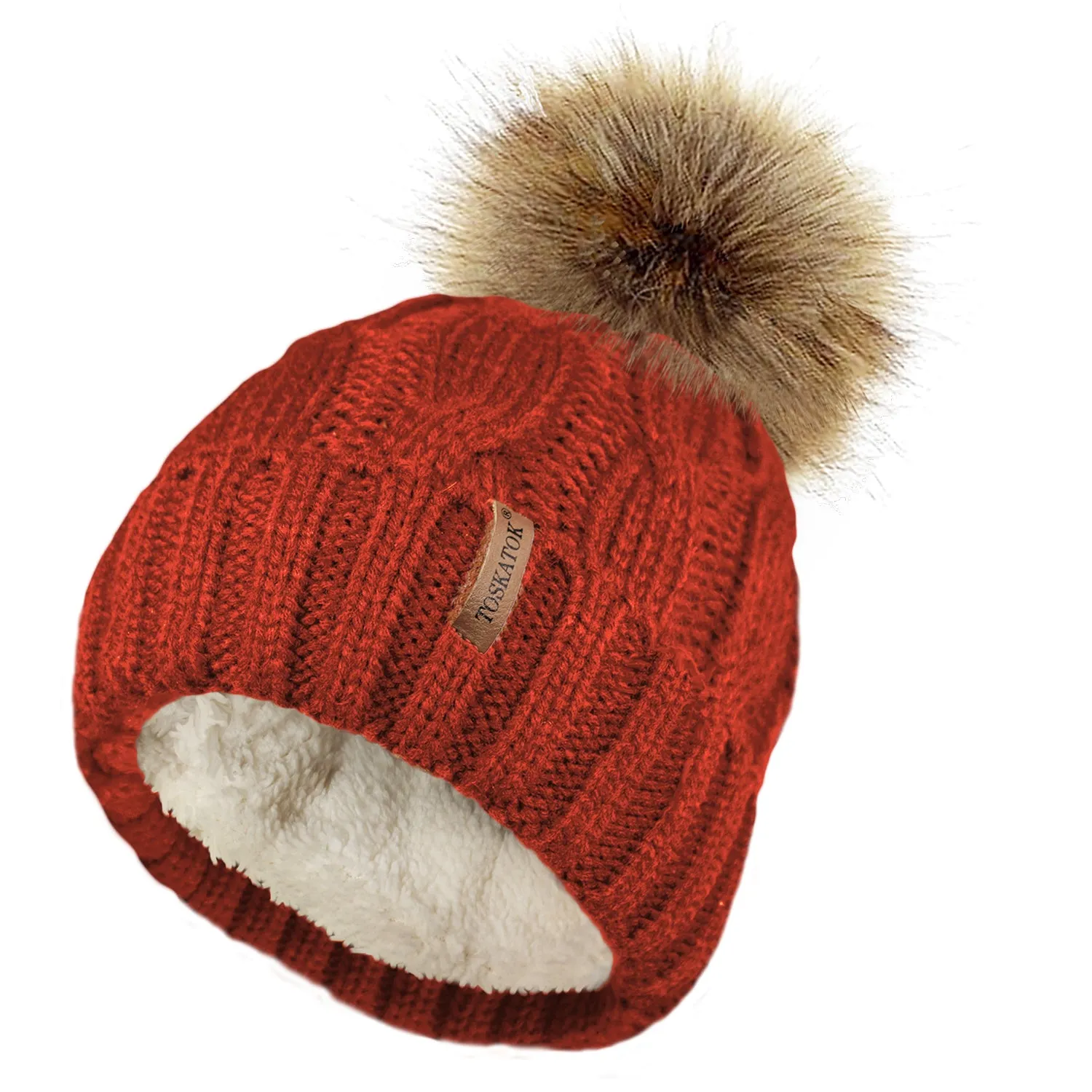 Chunky Cable Knit Beanie Hat with Detachable Pom Pom