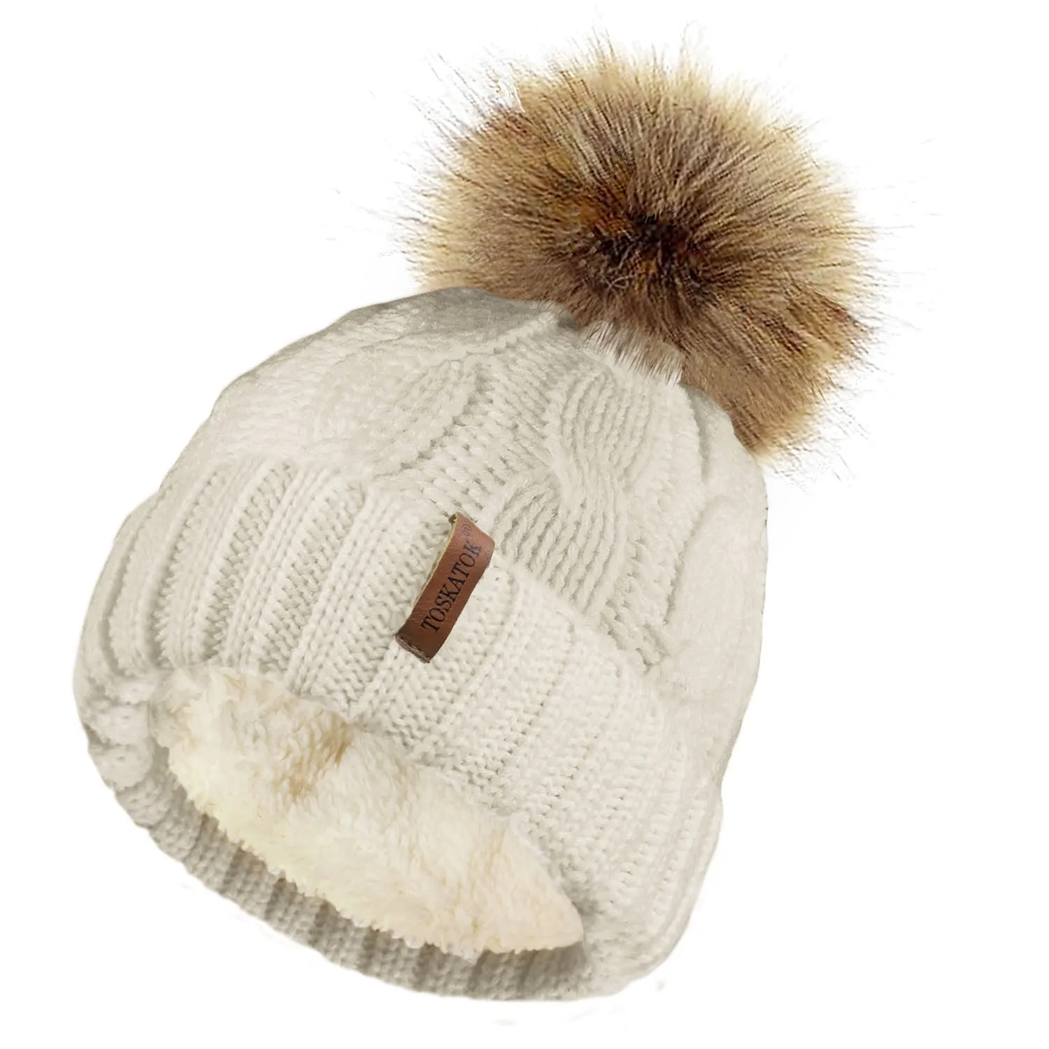 Chunky Cable Knit Beanie Hat with Detachable Pom Pom