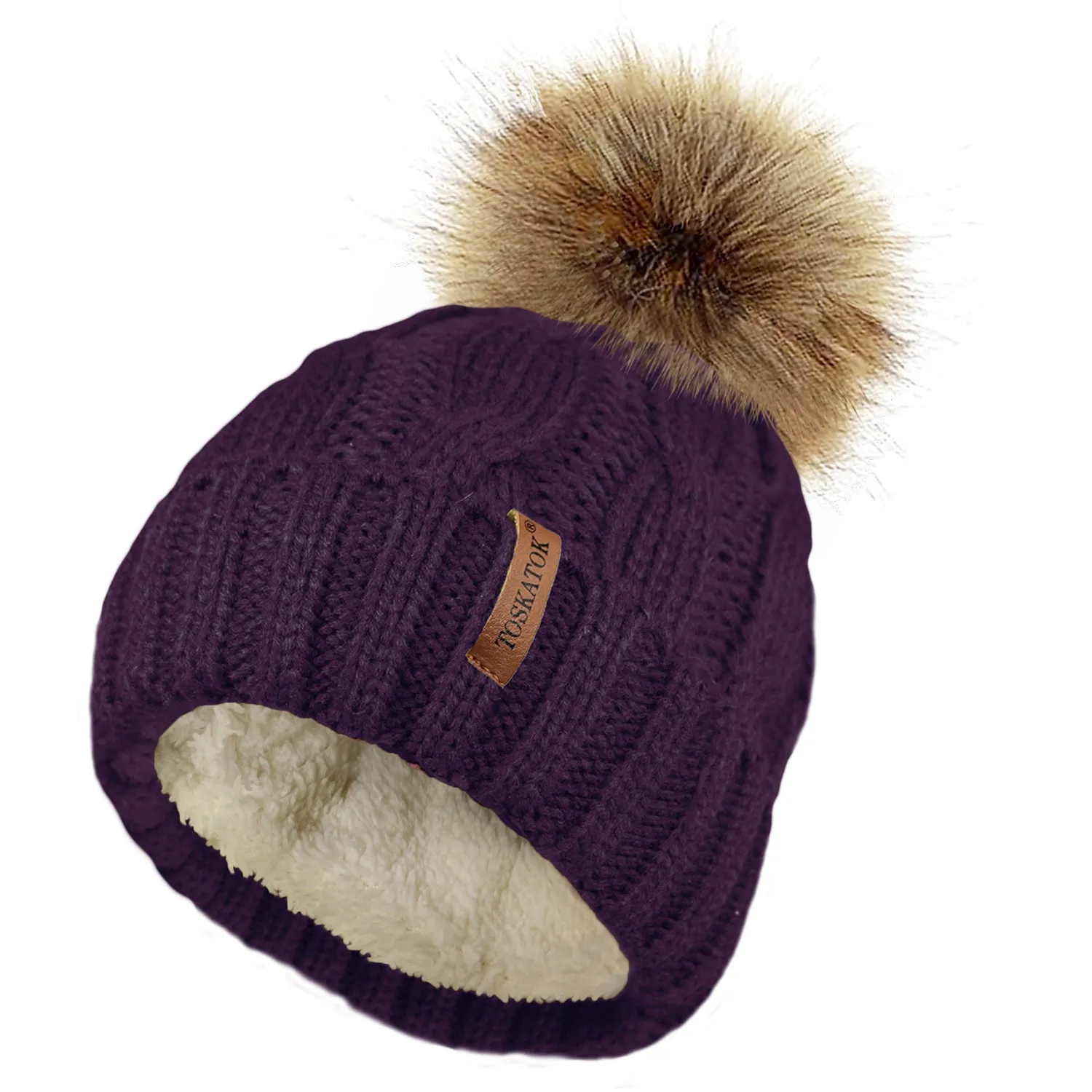 Chunky Cable Knit Beanie Hat with Detachable Pom Pom