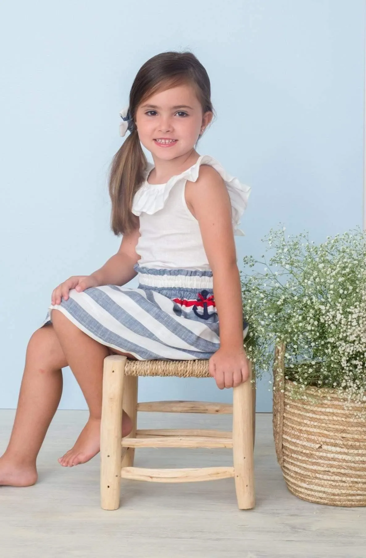 CLEARANCE DEAL - Basmarti Summer - Girls Stripe Skirt with Matching Blouse Set