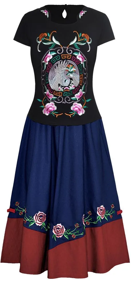 Embroidered Top and Skirt Set