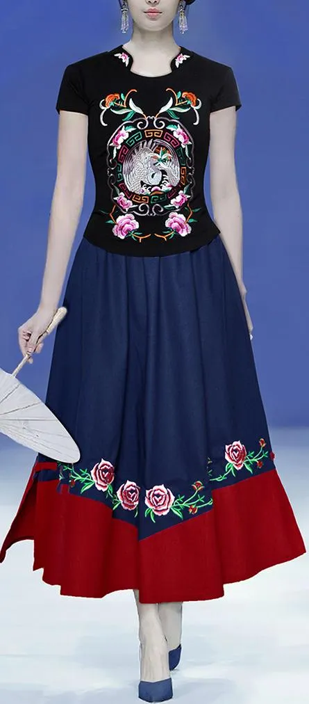 Embroidered Top and Skirt Set