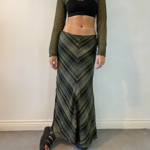 Fairycore Stripe Green Low Waisted Maxi Skirt Autumn Vintage Aesthetic Fashion Female Skirt Long Y2K 2000s Clothing