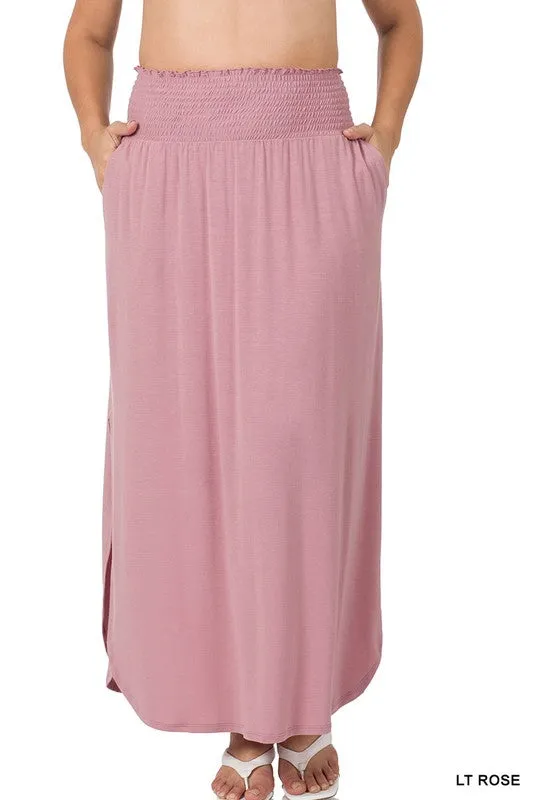 FS Clearance TIER 2 SMOCKED WAIST SIDE SLIT MAXI SKIRT