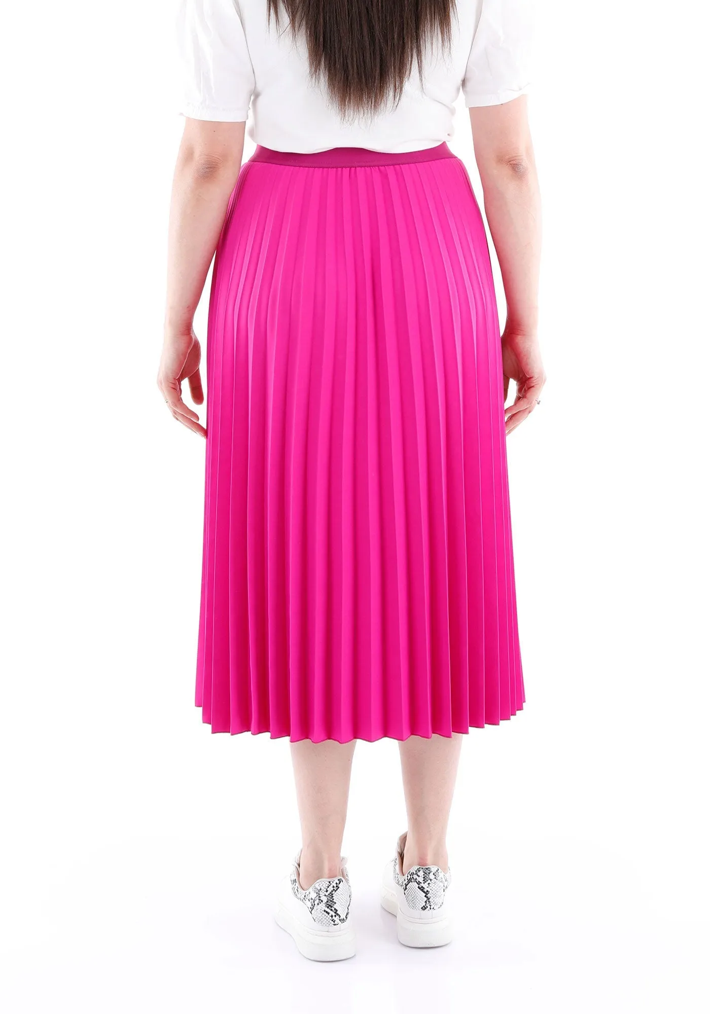 Fuchsia Oversized Accordion Plise Midi Pleated Skirt