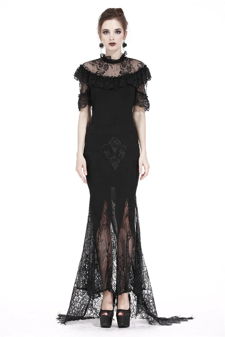 Gothic lace patterned swallow tail skirt with wrap up buttocks designs KW127
