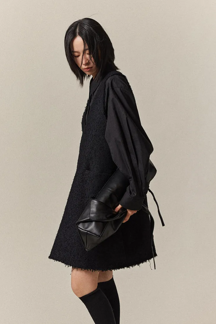 Grained U-neck raw edge vest skirt | 2 color