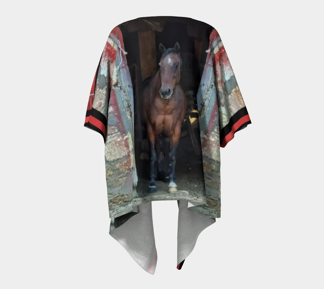 Horse in Red Barn by JVH Draped Kimono