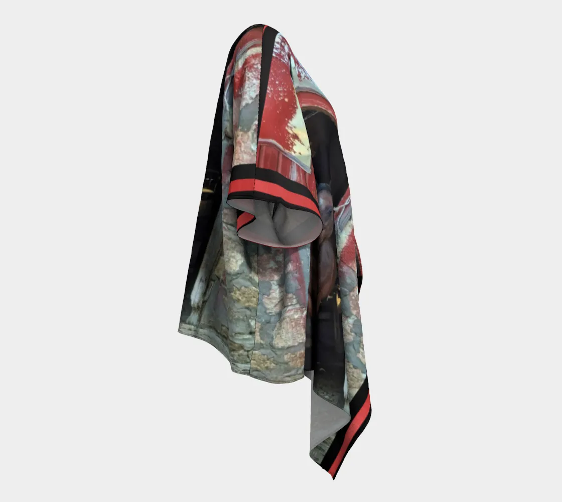Horse in Red Barn by JVH Draped Kimono